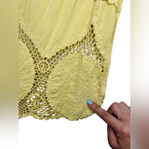 Vintage Kelly • Women’s Vintage Cotton Yellow Lace Boho Sleeveless Top - Picture 4 of 4